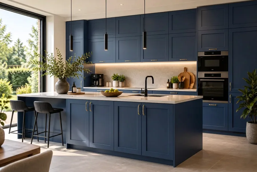 Moderne keuken met fronten in nachtblauw