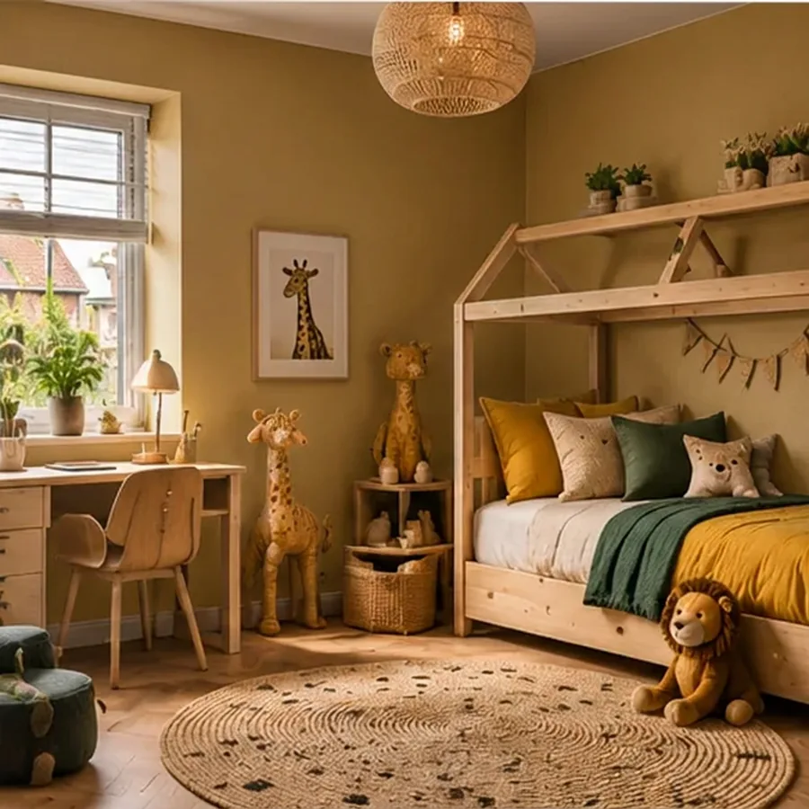 Landelijke kinderkamer met de muur in leem