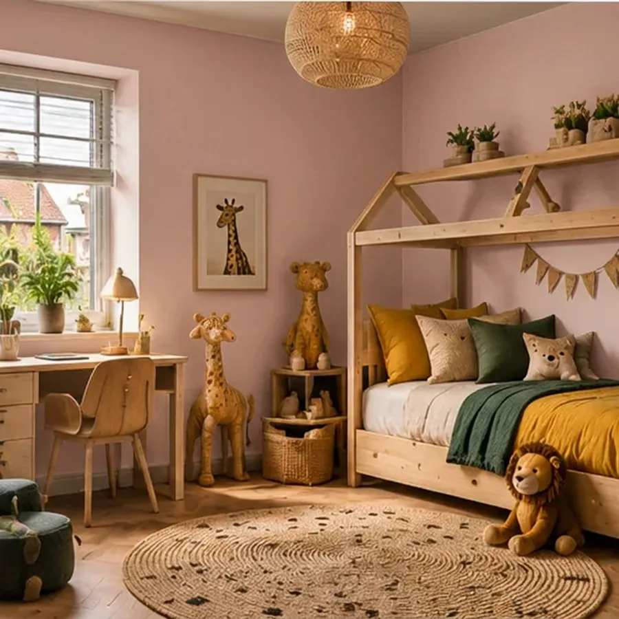 Landelijke kinderkamer met de muur in poederroze