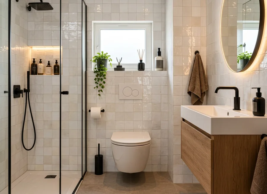 Kleine badkamer met zellige wit op de wand