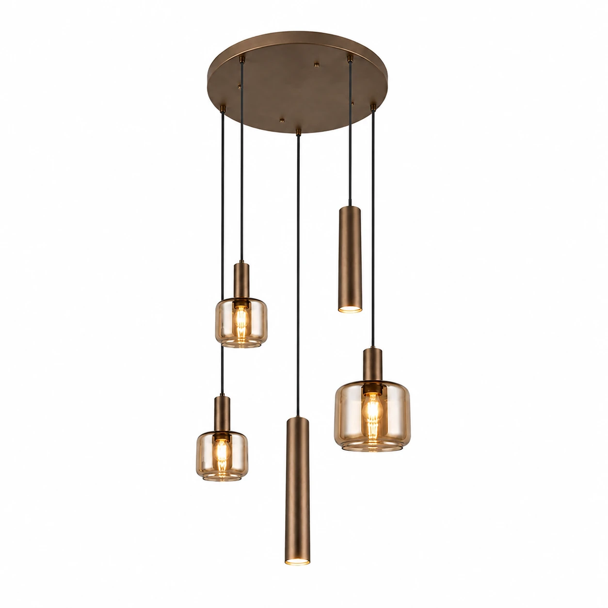 Trio Leuchten Hanglamp Mataro 5 lichts Ø 55 cm brons goud