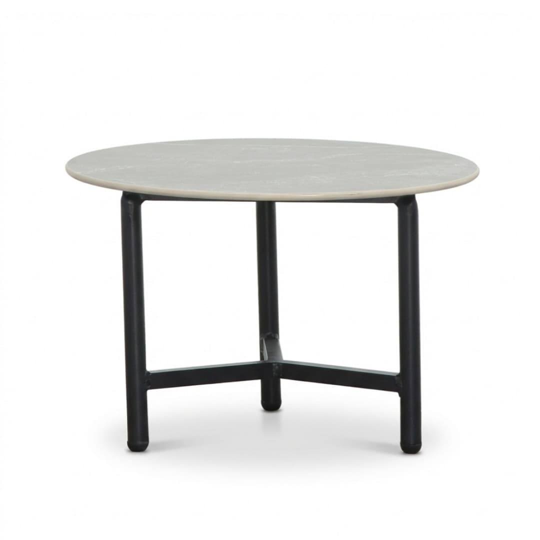 Logan koffietafel | sintered stone + aluminium | Marble Grey | 50cm rond