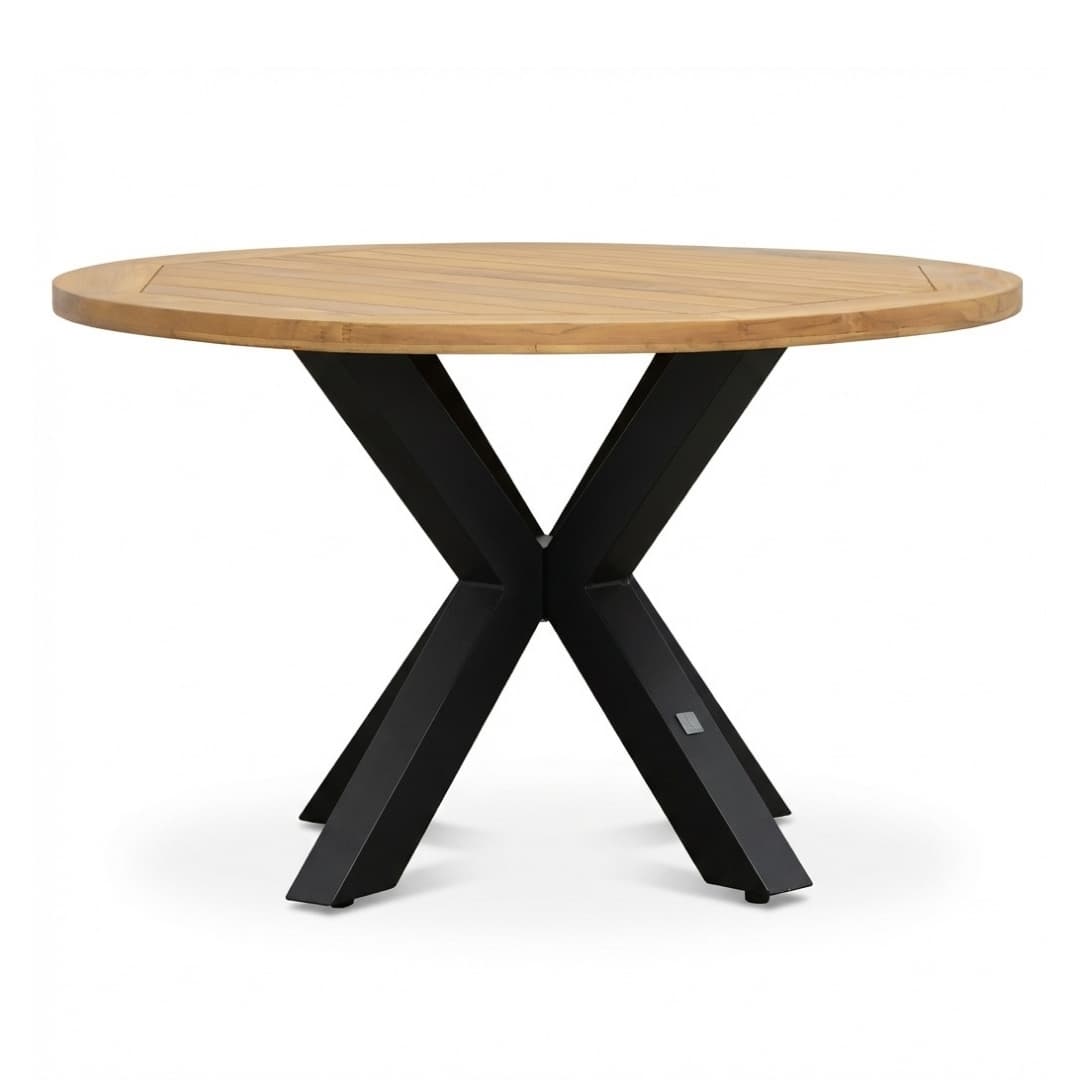 Cleve dining tuintafel 4 personen | teakhout + aluminium | Natural Teak/antraciet | 120cm rond